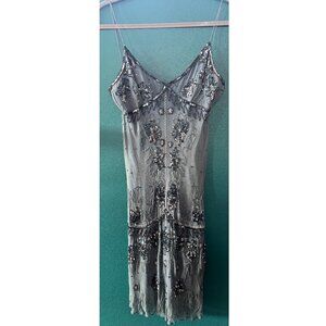 Adrianna Papéll Boutique Blue Silk Beaded Dress - Size 4
